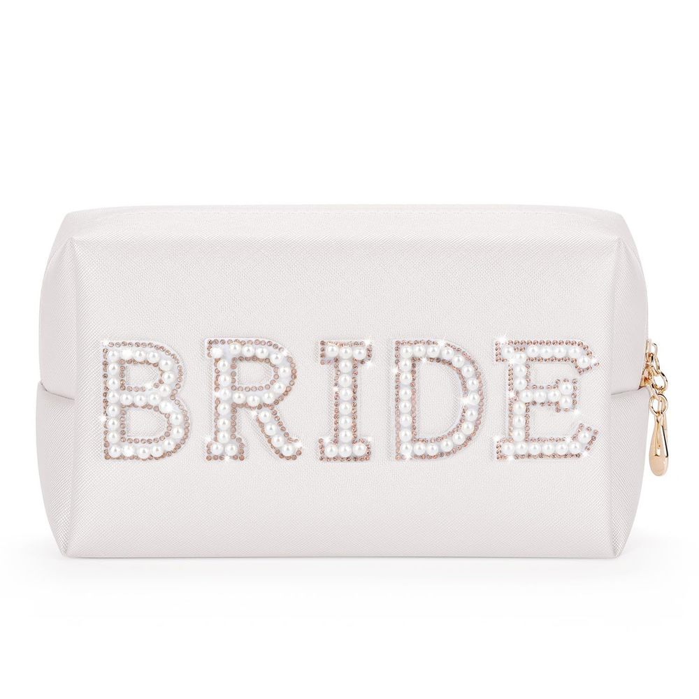 Bride Letter Makeup Bag, Bride To Be Gifts Bling Pearl Rhinestone Patch😼